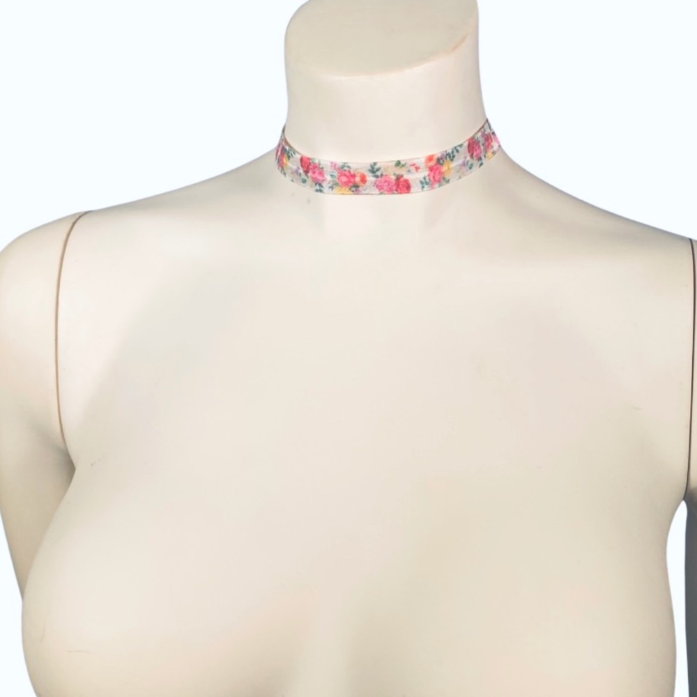Floral print elastic stretch choker
